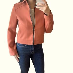 Topshop Orange Moto Full Zip O Ring Jacket w Pockets Biker Gorpcore Sz 4 / S